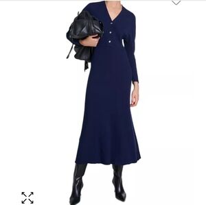 Maje Blue Long Sleeve Sweater Dress
